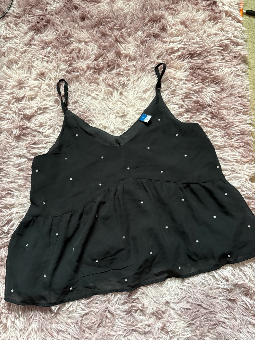 Old Navy Black Spaghetti Strap Peplum Camisole with Sparkle Dots
